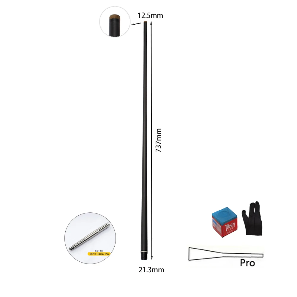OKHEALING 100% Carbon Fiber Billiard Shaft Professional Black