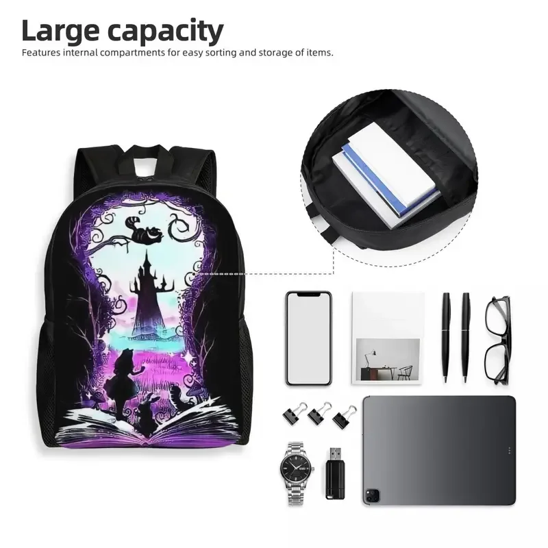 Mochila personalizada con estampado de gato Cheshire para hombre y mujer, bolsa impermeable para escuela, universidad, Alicia en el país de las Maravillas