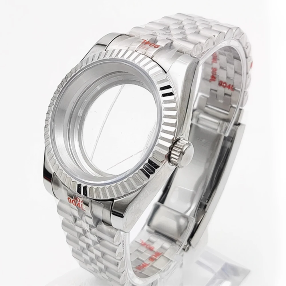 새로운 패션 39mm NH35 케이스 + 스트랩 고품질 스테인리스 스틸 시계 액세서리 NH35 NH36 무브먼트 28.5mm 다이얼 데이트저스트