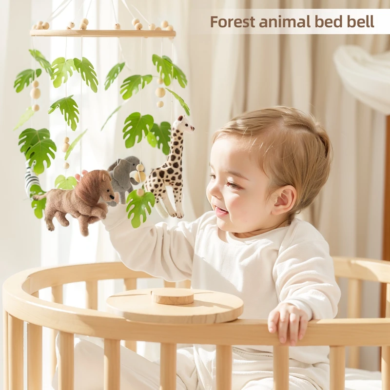 Culla mobile bambino letto in legno campana sonaglio giocattolo 0-12 mesi cartone animato feltro foresta animale letto campana appesa staffa in legno sonaglio mobile giocattolo