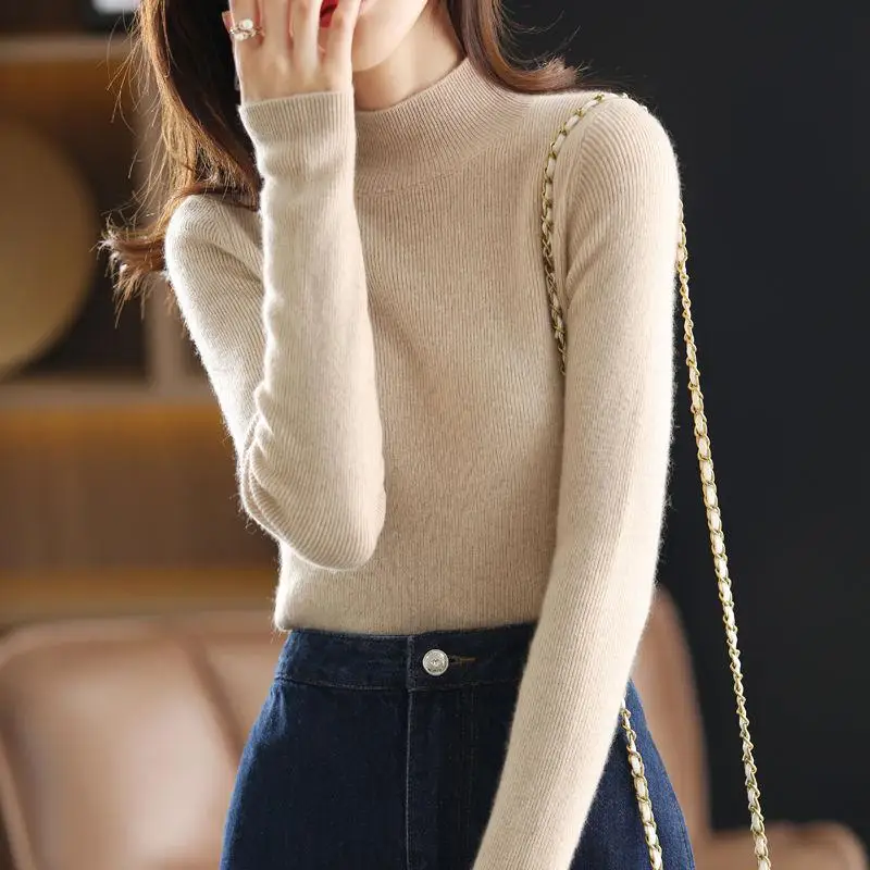 

Высококачественный женский вязаный свитер средней длины Sve Base irt Inner Wear Slim Fit, осень-зима, новинка Sle Bla Fem Fas...