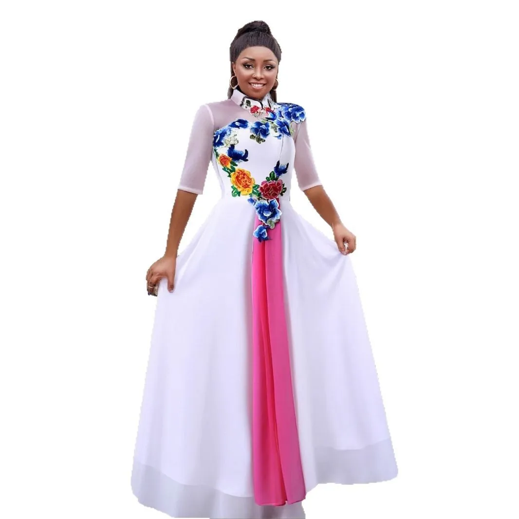 

Chinese Style Qipao Sexy Women Traditional Half Sleeve Plus Size Cheongsam Classic Chinese Dress Long Maxi Dress 4XL Women Dress