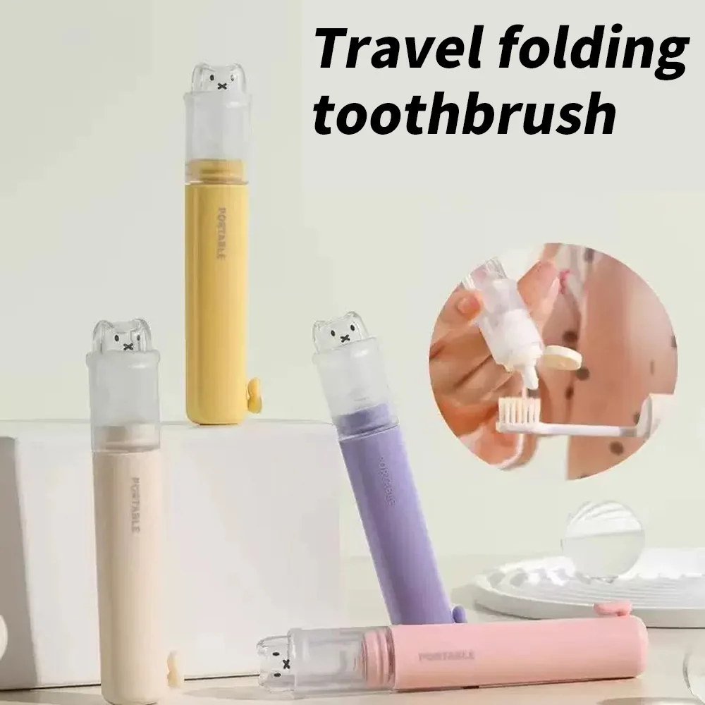 1 pieza - Práctico estuche de viaje para cepillos de dientes, juego de cepillos de dientes plegables 2 en 1 - Pequeño y práctico - Esencial para viajes de negocios