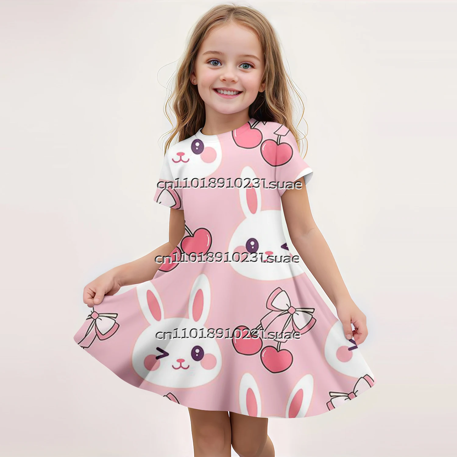 

2025 Children's Short Sleeved Dress Cute Cartoon Series Summer Girls' Baby 3D Printed Princess Dress Elegant Party Play Dress