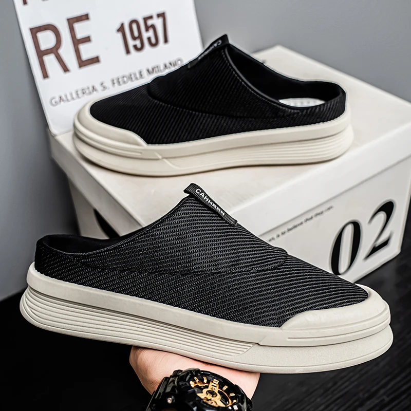 

Men's loafers slip on Classic Casual Shoes Breathable mesh half slippers men sneakers male sandals Lightweight Walking shoes