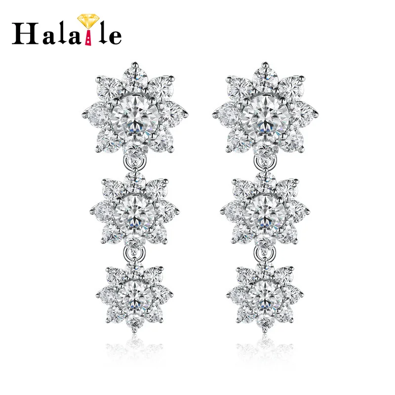 Halaile D Color Moissanite S925 Sterling Silver Sunflower Drop Earrings with GRA Women Trendy Fine Jewelry Sparkling Luxury Gift