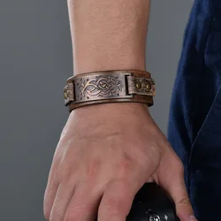 Men Roman Force Bracelet Vintage Wristband Cool Wide Decoration Charm Gifts Bronzed Retro Leather Snap Bangles Suitable Apparel