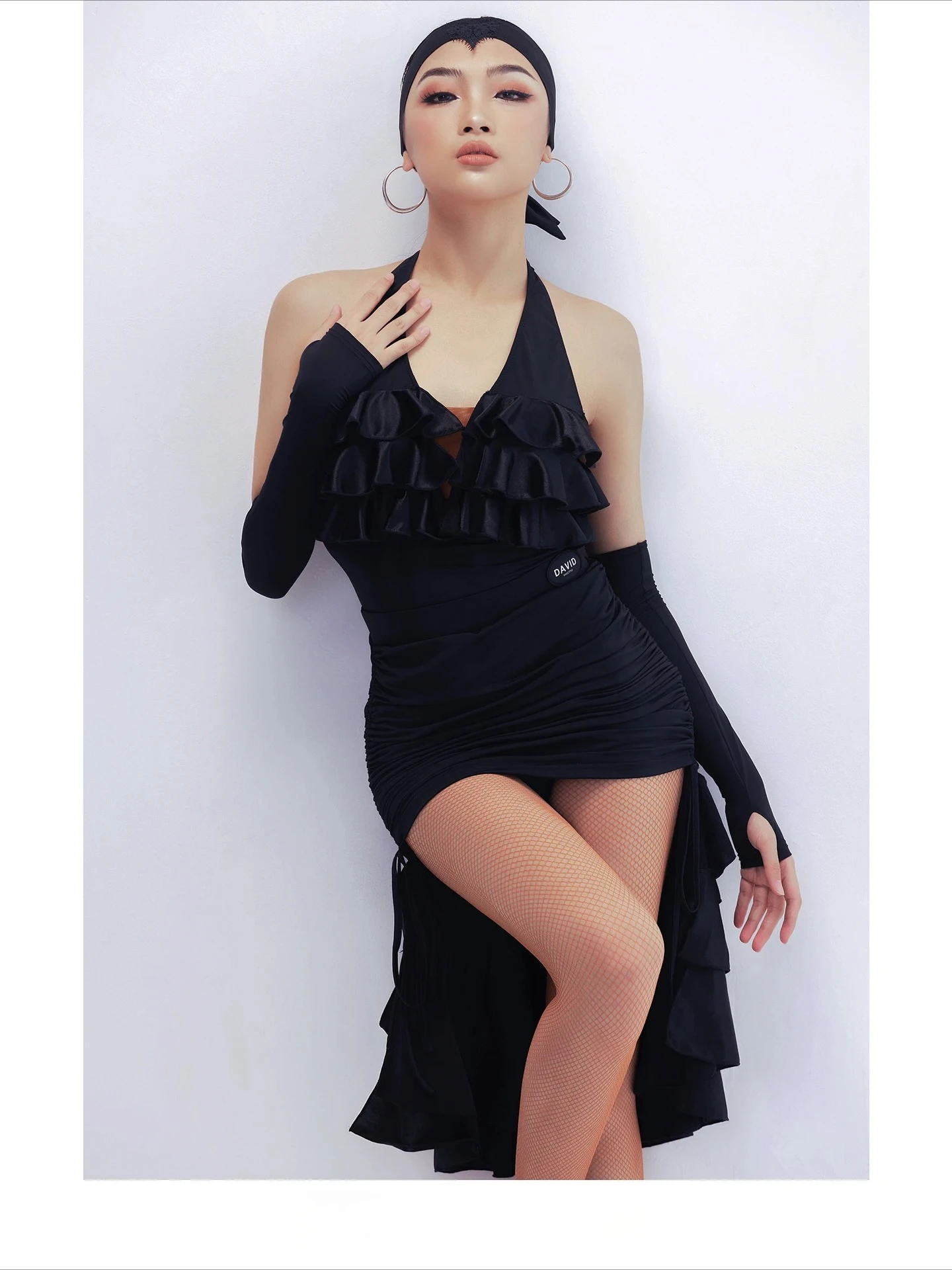 UK Latin-danskostuum Dagelijkse trainingsset voor volwassenen: stijlvolle top met halterhals en ruches en scheidt oefenoutfit Ballroomdans