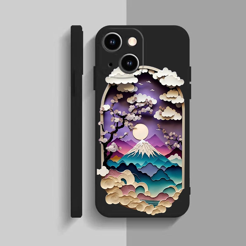 Paper Cute Landscape Creative Mountain Balloons Phone Case for IPhone 15 14 7 8 Plus XS X XR 14 13 Pro Max 13 12 Silcone Cover