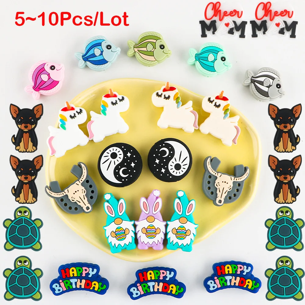 5~10Pcs/Lot Silicone Beads Cartoon Food Grade Nursing Chewing Hollowed-out ox Unique Shape DIY Pacifier Chain Jewelry Accessorie