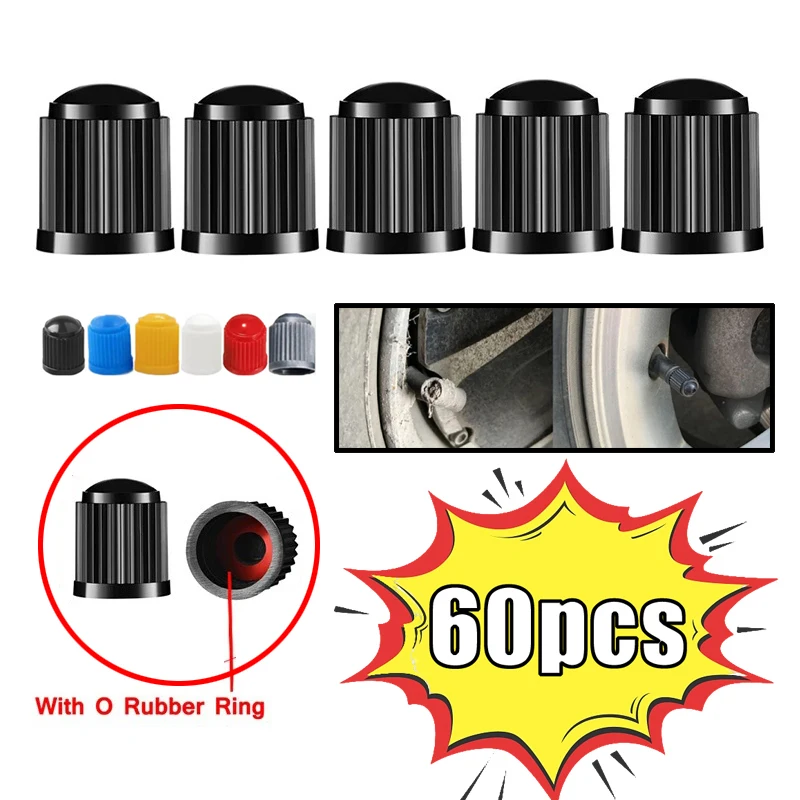 Universal Valve Caps for Cars Motorcycle Bike Bicycle 60pcs Tyre Valve Caps Plastic Car Tire Stem Dust Covers Accessories