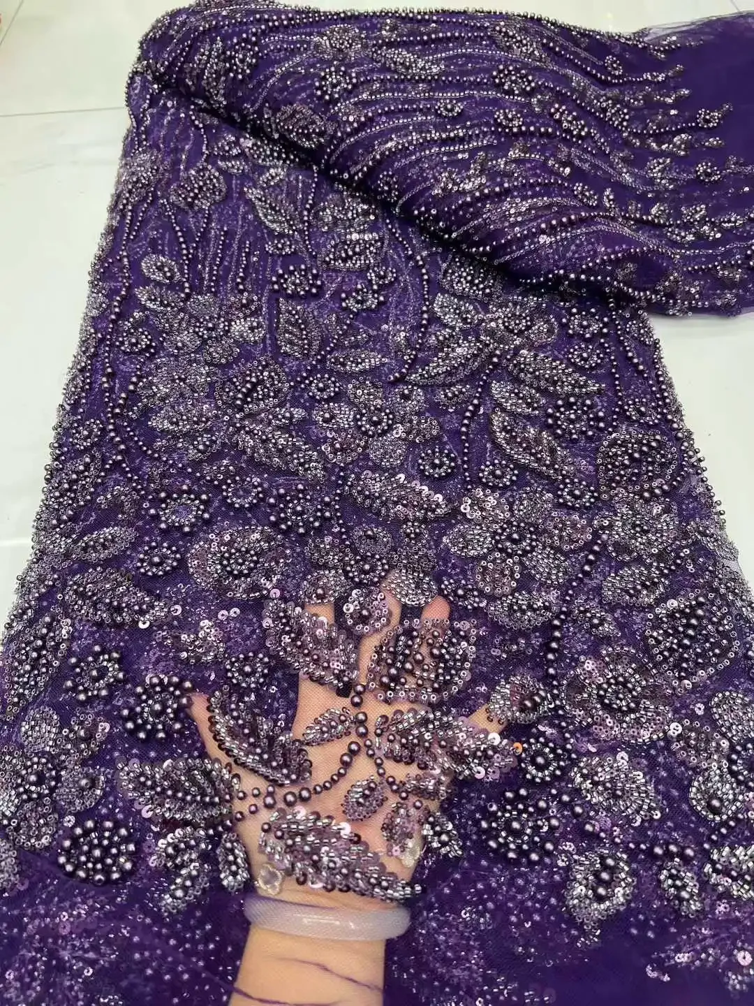 White Beads Lace Fabric 2025 High Quality Nigerian Sequins Beads Lace Fabric French Laces Fabrics for Party Dress Sew CC1580