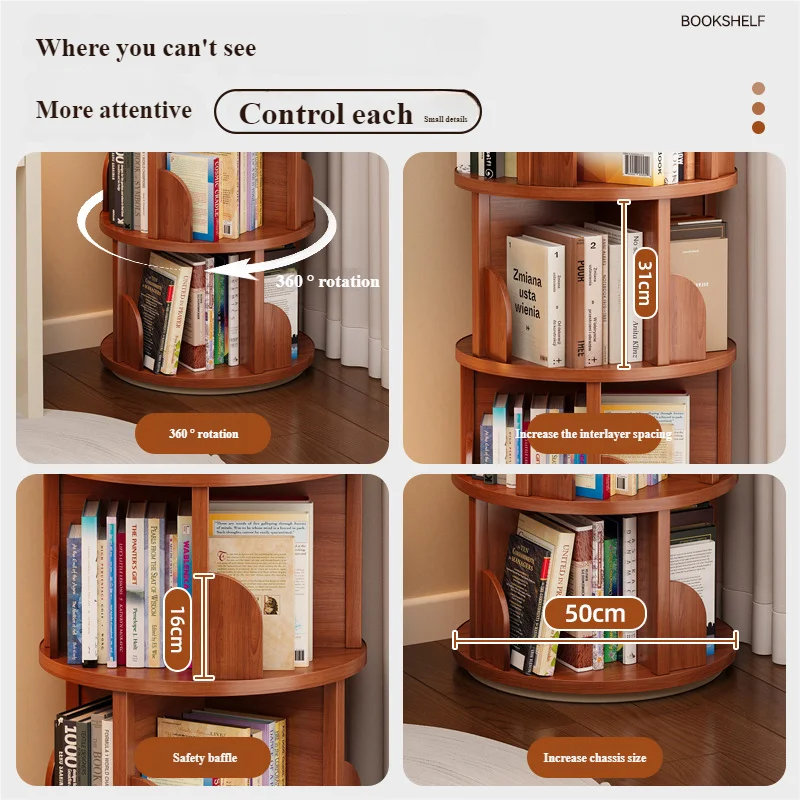Children's Portable 360-Degree Rotating Bookshelf Floor Storage Rack Living Room Home Organization Cabinet