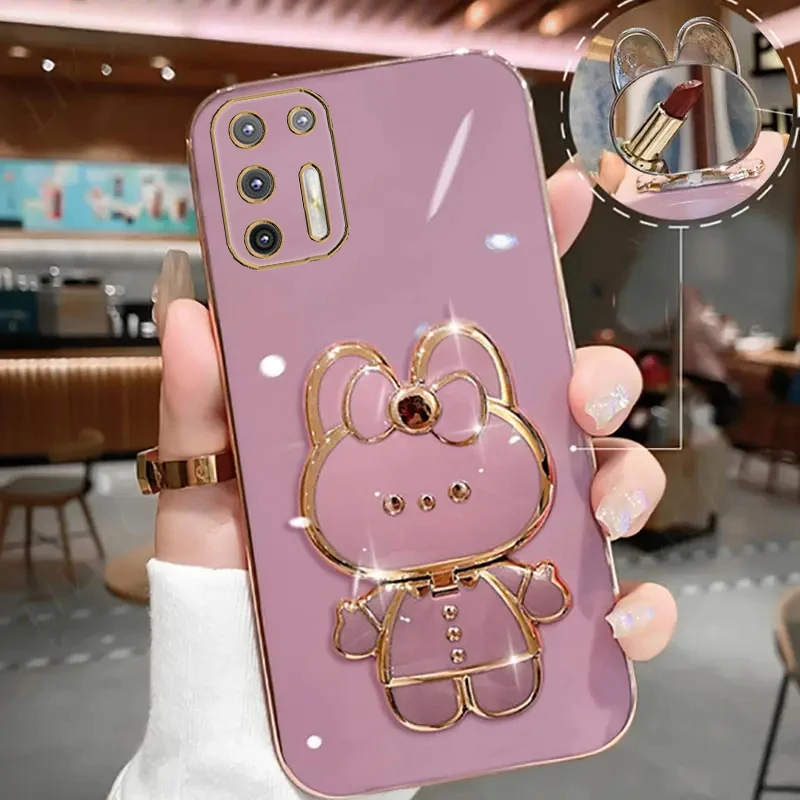 G 9 Plus Makeup Mirror Cute Rabbit Phone Holder Case On For Motorola Moto G9 Power MotoG9 G9Plus G9Power Stand Cover