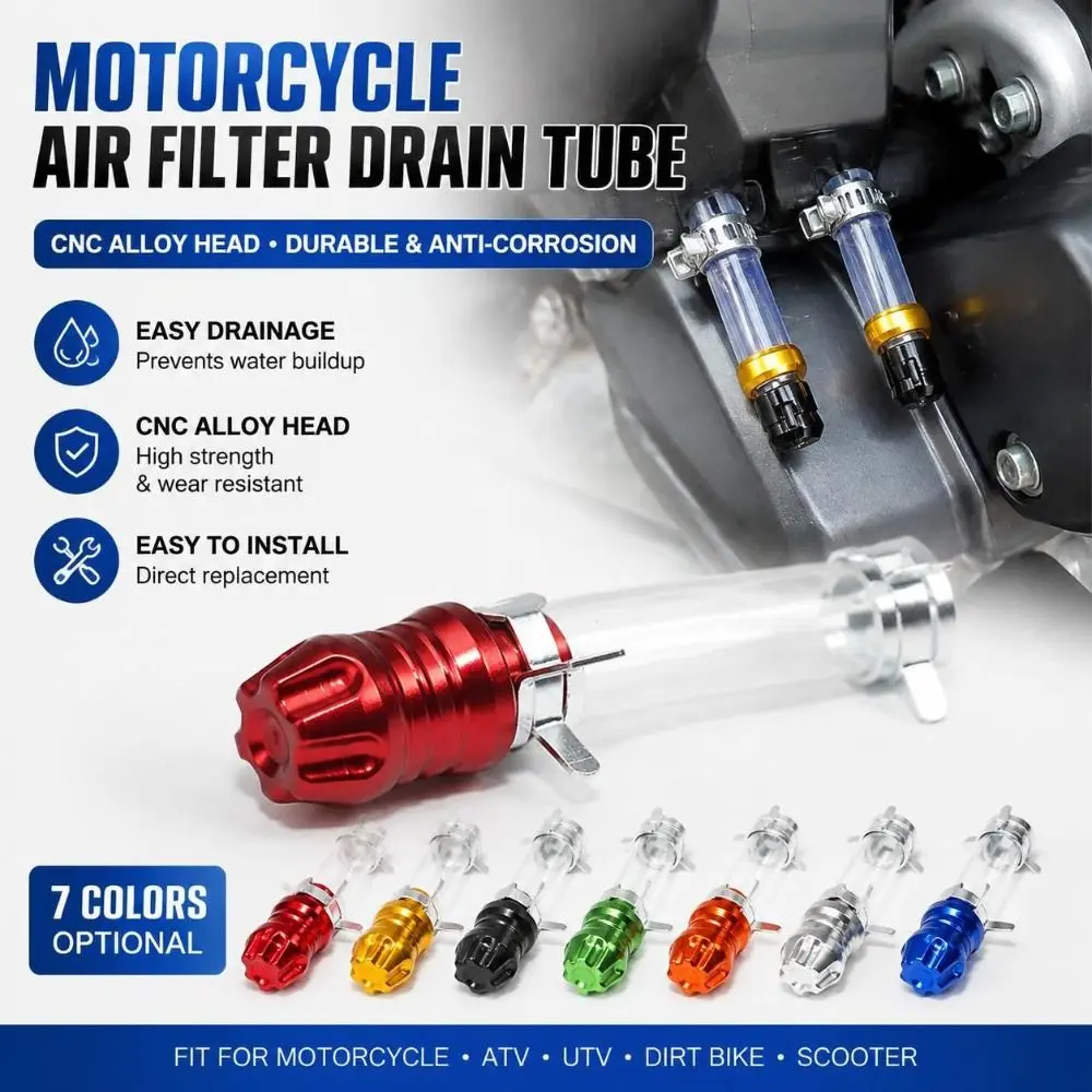 CNC Aluminum Alloy Motorcycle Air Filter Drain Pipe Transparent Clamp Fastening Airbox Drain Plug End Cap Universal