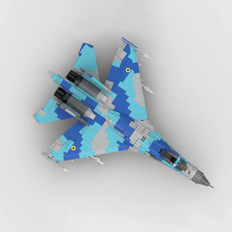 Moc Building Bricks Military Fighter Model 1:35 Scale Blue Su-27 Technology Modular Blocks Gifts Toys For DIY Set Assembly