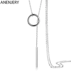 ANENJERY Sweater Chain Circle Strip Long Necklace For Women Simple Geometric Collares Choker