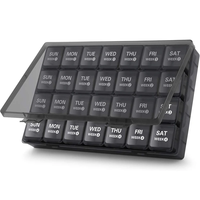 Monthly Pill Organizer 28 Day Pill Box, Travel Medicine Pill Organizer, Large 4 Weeks 1 Month Pill Cases with Dust-Proof