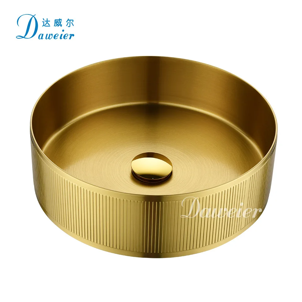 Luxury Gold Bathroom sink SUS304 Stainless steel wash basin 400*125mm Round Top Quality Washbowl Modern Above counter basin New