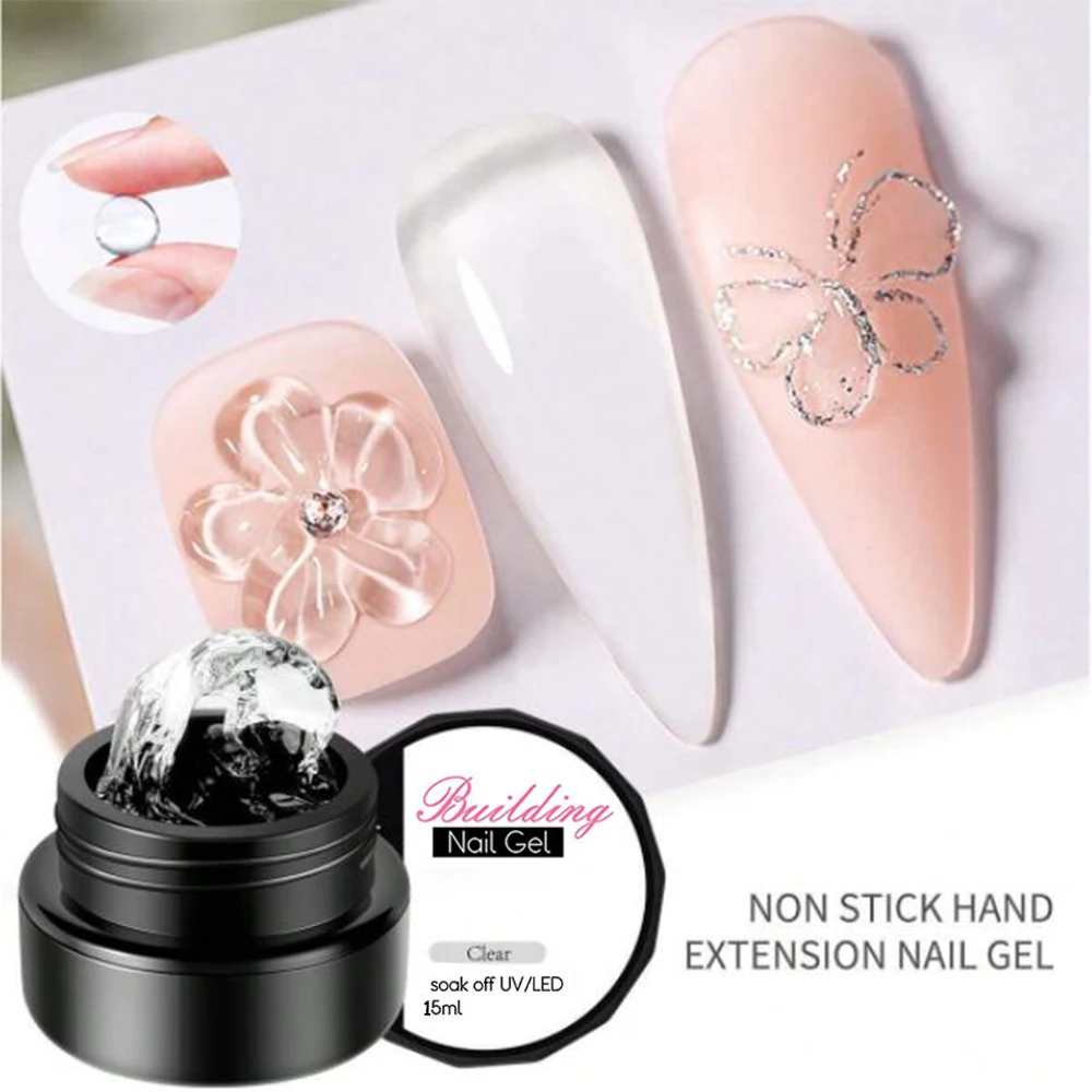 5/15ml Non-Sticky Clear Solid Nail Builder UVGel Acrylic Extension Sculpture Gel DIY Easy Operate Carving Extend Rhinestone Glue