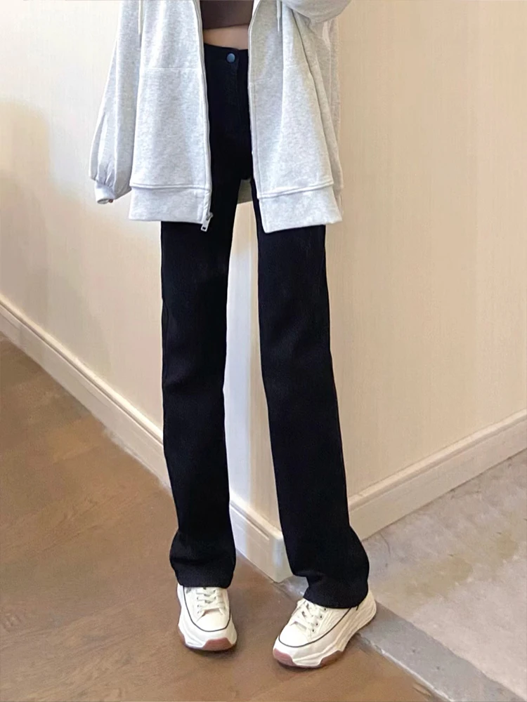 جينز نسائي عالي الخصر مستقيم الساق من بلا، موديل جديد للخريف والشتاء، نحيف وفضفاض، مقاس صغير ومقاس كبير، إصدار ضيق