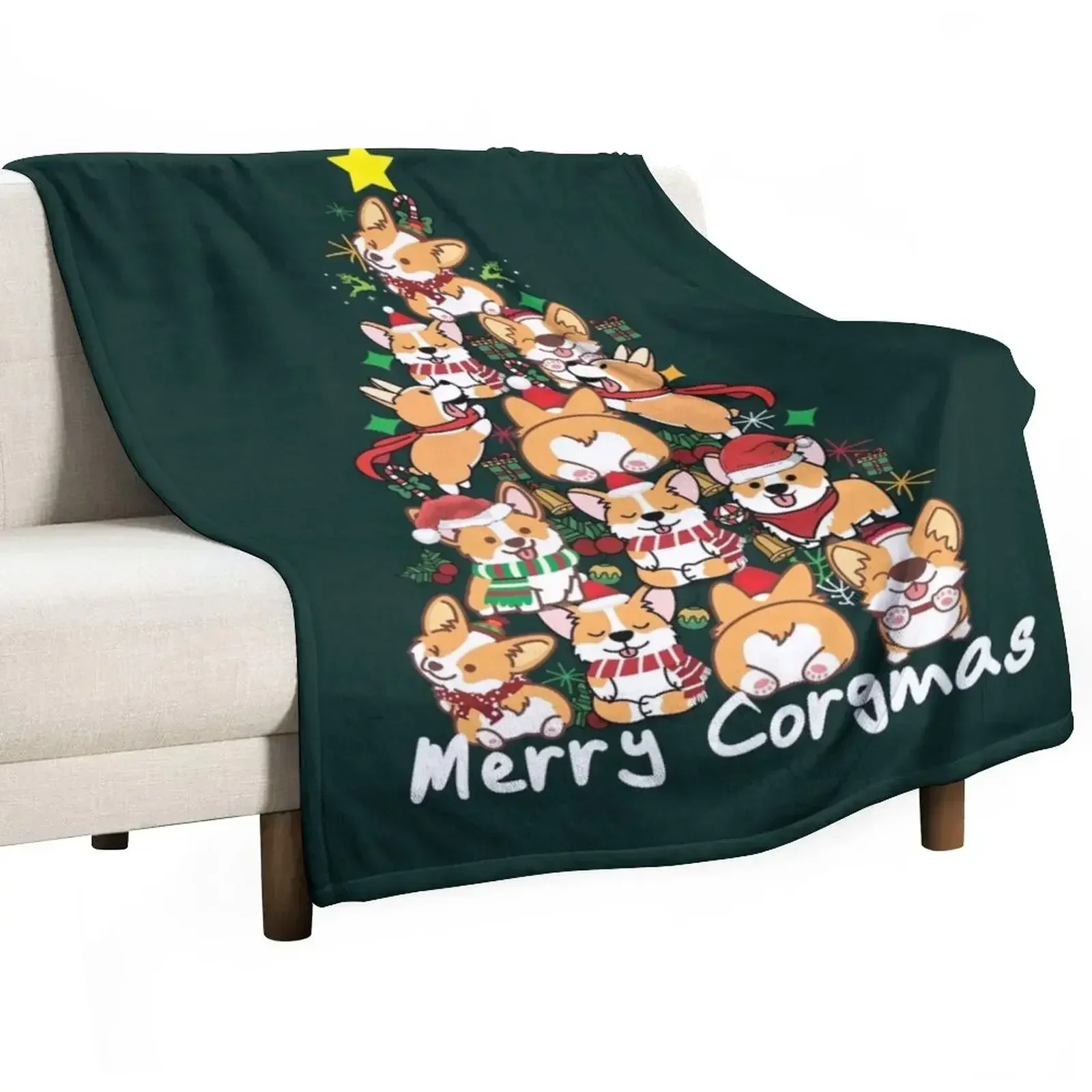 Merry Corgmas. Christmas Corgis. Corgis Christmas Tree Throw Blanket Durable Warm Blanket for Daily Home Use