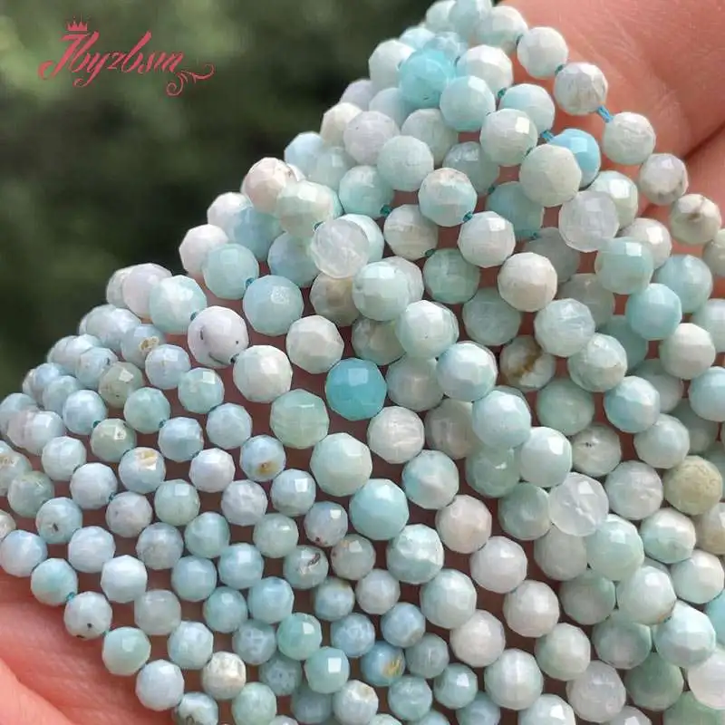 Natural Blue Larimar Faceted Round Spacer Loose Stone Beads For DIY Jewelry Making Necklace Strand 15\