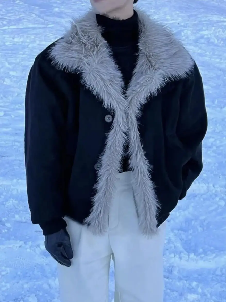 

Thickened Winter Jacket Men's Retro Suede Fur Cotton Coat Warm Polyester Fiber Filled Integrated Leather and Fur Coat