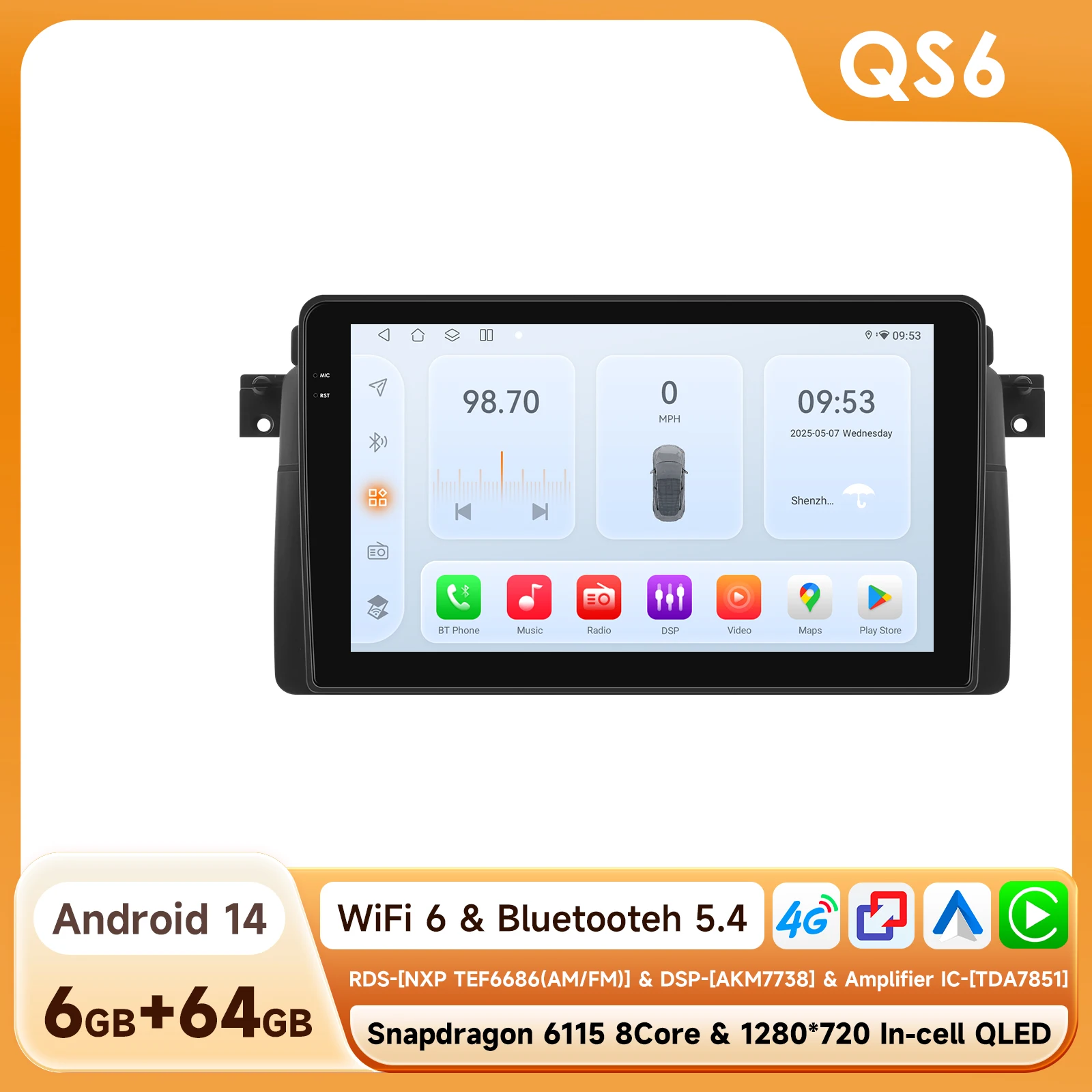 OSSURET 6115 Android autoradio voor BMW 3 E46 M3 1999-2006 draadloze Carplay Android Auto Multimedia 2Din 8CORE ADAS Stereo GPS