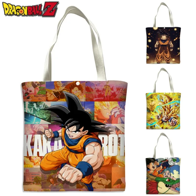 Bolsas de compras reutilizables de Dragon Ball, bolso de mano de gran capacidad con estampado de figuras de Anime Harajuku, bolso de hombro bonito para Cosplay, bolsa de almacenamiento de libros
