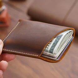 Vintage Leather Card Holder Organizer Bill Storage Bag Cowhide Men's Wallet
