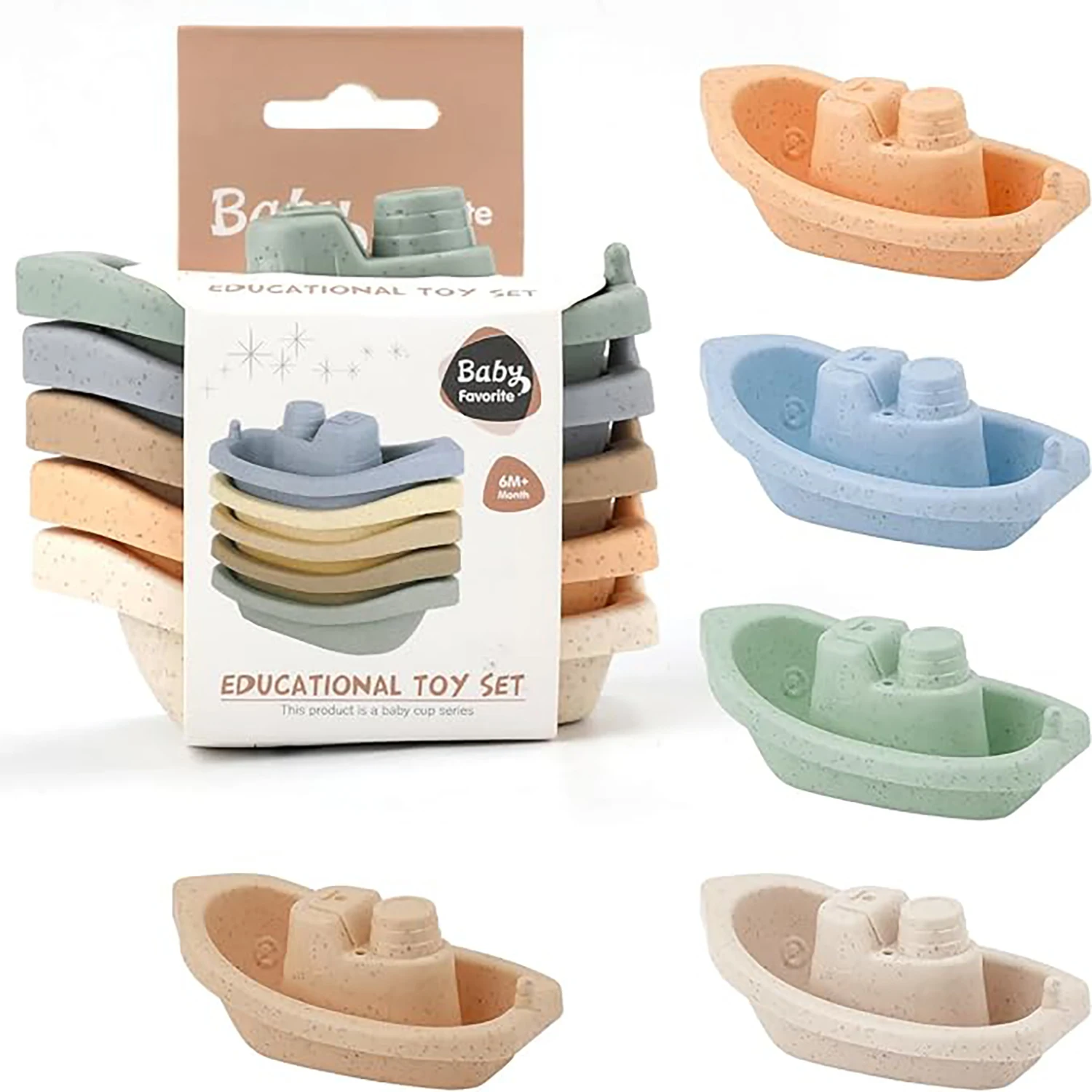 5 stackable boat toys, bathtub float toys, baby bathtub toys, boy/girl classification and stacking toys (5 colors)