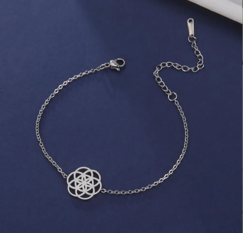 

1PC Stainless Steel Bracelets Vintage Flower Pendants Exquisite Trendy Fine Female Chain Fashion Bracelet For Women F1242