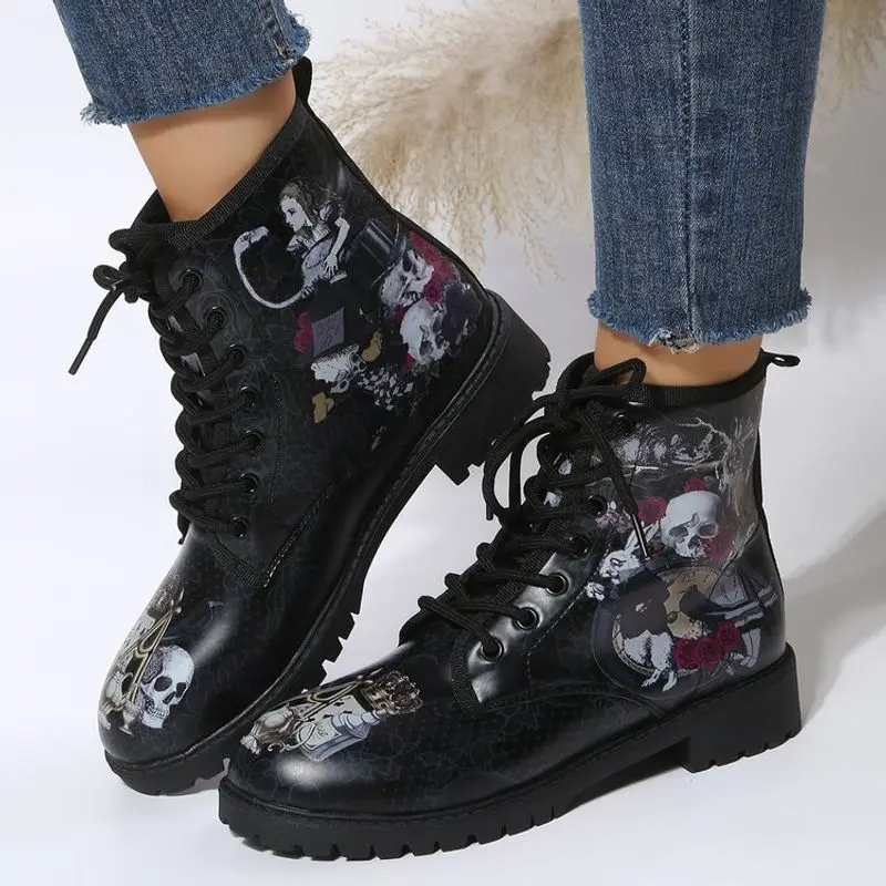Large Size Women\'s Printed Multi-color Fashionable Boots Daily Casual Personalized Retro Boots