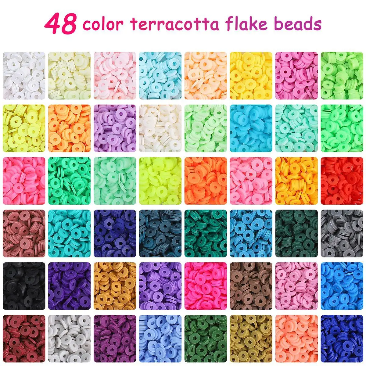 

3720pcs/lot Clay Beads for Bracelet Making Kit Flat Round Polymer Clay Spacer Heishi Beads for Jewelry Making, for Girls