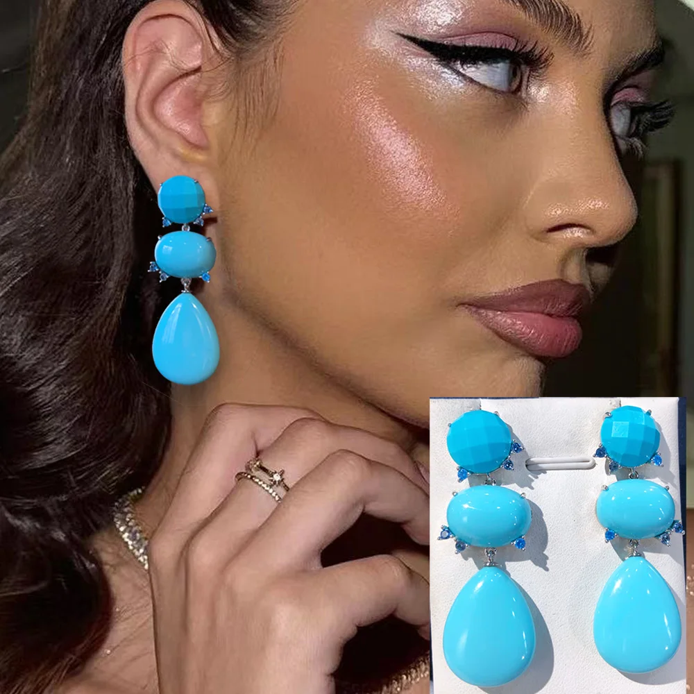 

GODKI Fashion Blue Stone Waterdrop Earrings For Women Wedding Cubic Zirconia Crystal CZ Bohemian Dubai Bridal Stud Earrings