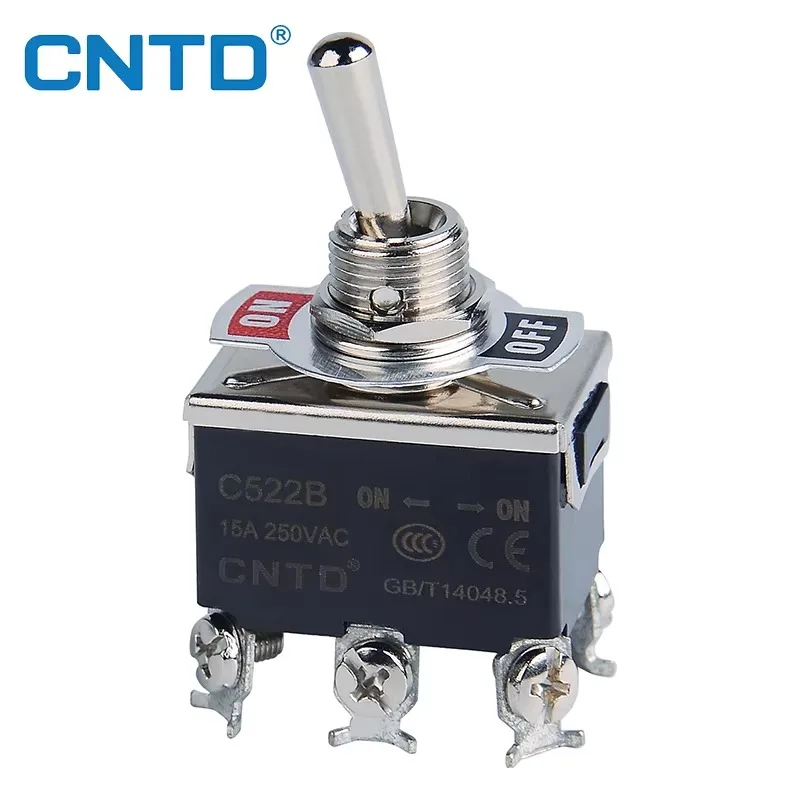 CNTD C522B C5R22B Toggle Switch 15A 250VAC DPDT 6 Pin ON-ON Self-Locking Momentary Waterproof Boot Industrial Marine