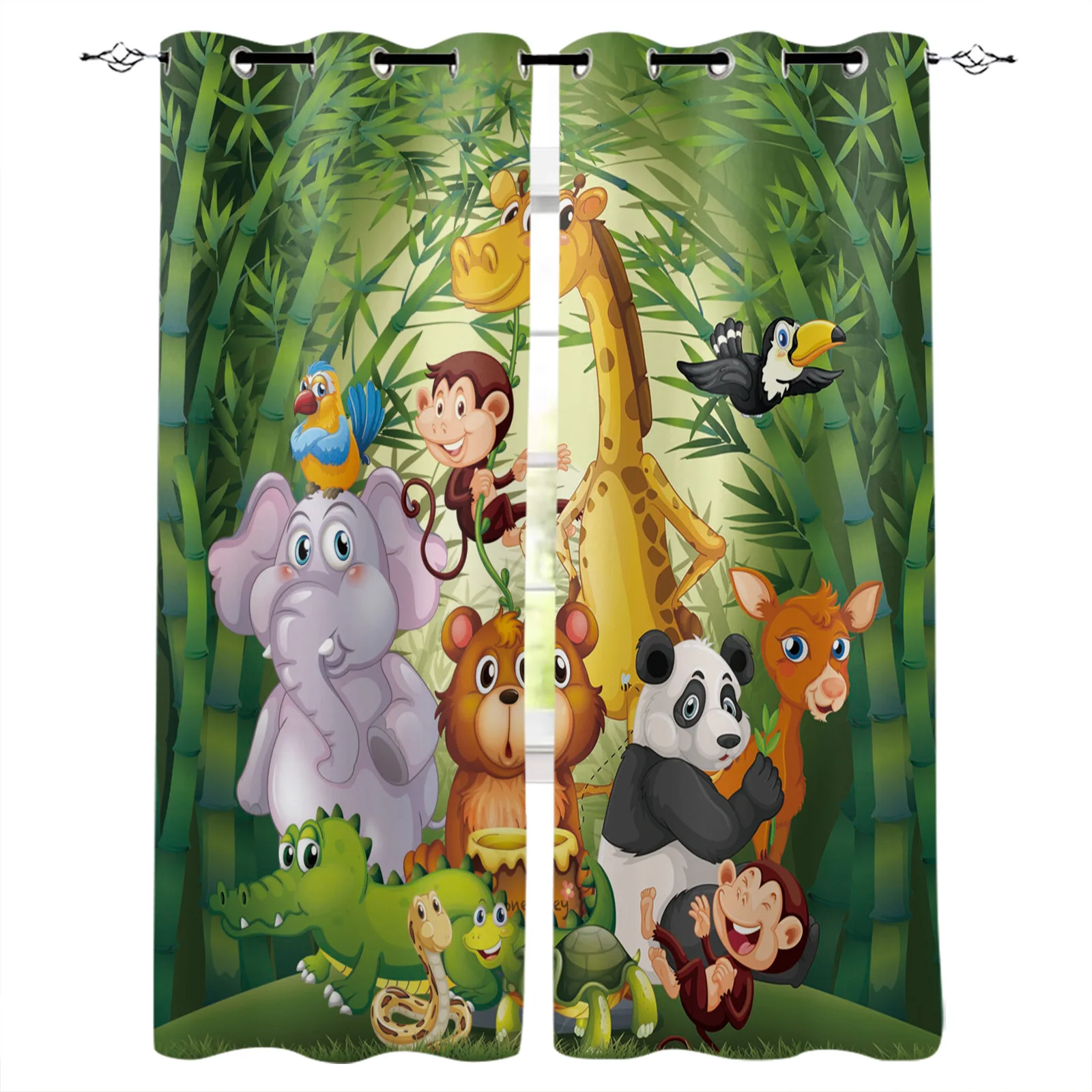 Bedroom Kitchen Curtain Cartoon Zoo Animals Collection Jungle Child Window Curtains Curtains for Living Room Decorative Items