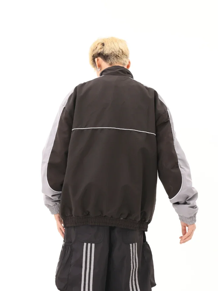 Jackets Men Baggy Geometric High Street Bomber Classic Stylish Versatile Students American Chic Zip Up Coats Aesthetic