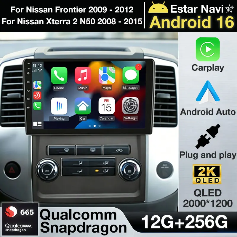 Radio para Auto Android 16 para Nissan Frontier 2009 - 2012, para Nissan Xterra 2 N50 2008 - 2015, Reproductor Multimedia con Carplay, Estéreo
