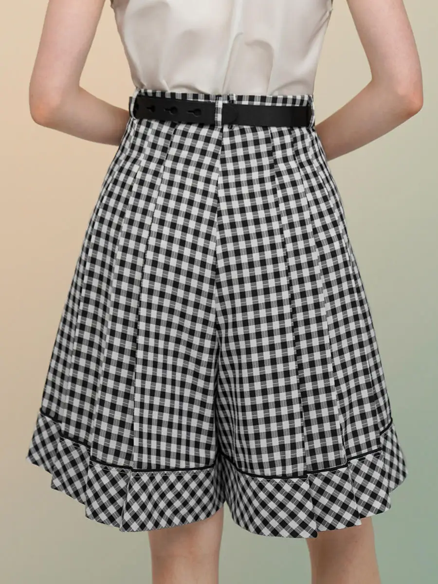 Women's  Classic Plaid Wide Leg Shorts ,Summer