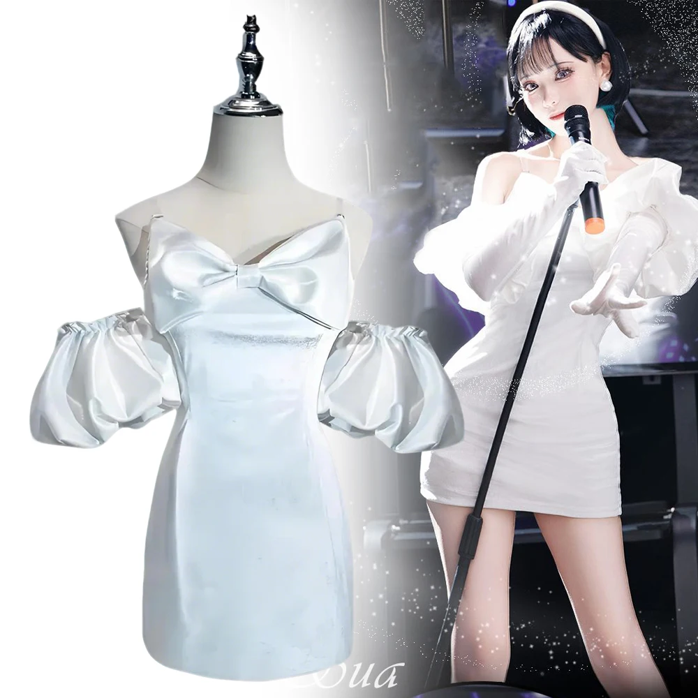 Anime Alien Stage Sua Cosplay Kleid Kostüm Damen Weißes Bodycon-Kleid Bühnenuniform Halloween Karneval Kleidung