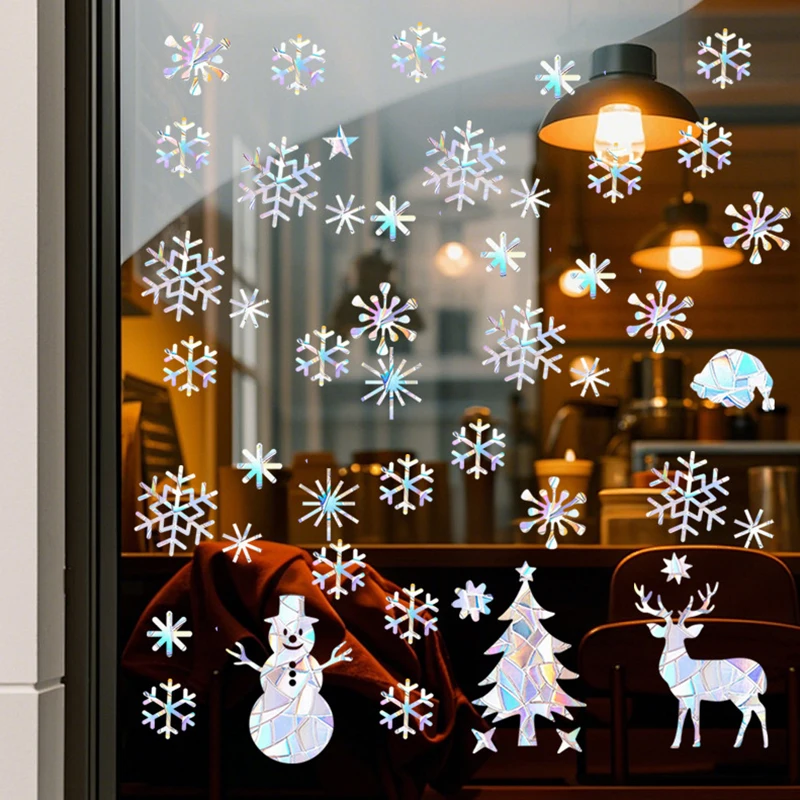 1pc Santa tree Stickers Snowman/Elk Window Decorations Glass Static Stickers Christmas Decorations Snowflake Window Stickers