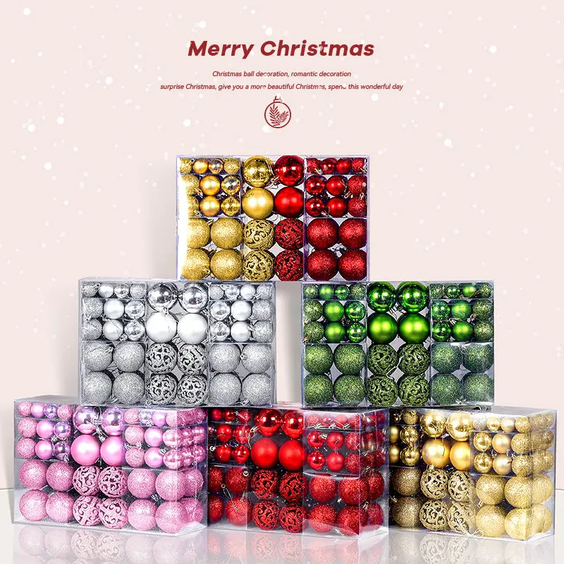 100 Pack Electroplated Hollow Hand Painted Christmas Balls Gift Box Set Xmas Tree Hanging Decor Accessories