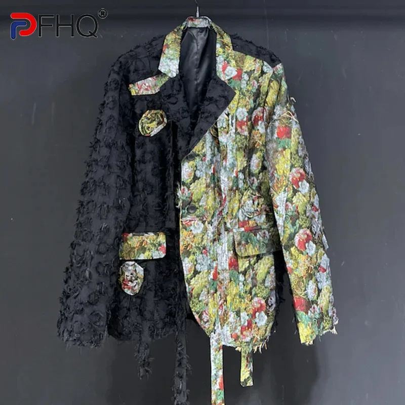 PFHQ Men's Hand Flower Blazers Tassel Embroidery High Quality Pattern Creativity Spring Single Breasted Suit Jackets New 21Z4299