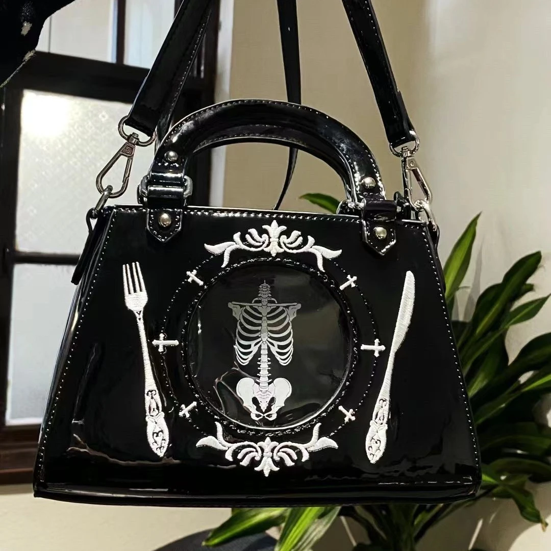 Japanese Punk Harajuku Style Cool Dark Skeleton Dinner ITA Bag Package borsa a tracolla Tote Bags borsa da donna