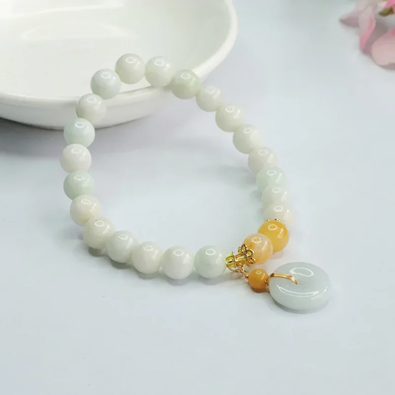 

Burmese Jade Donut Bracelets Amulet Women Natural Jewelry Luxury Amulets Charm White Jadeite Bead Men Fashion Man Bangles