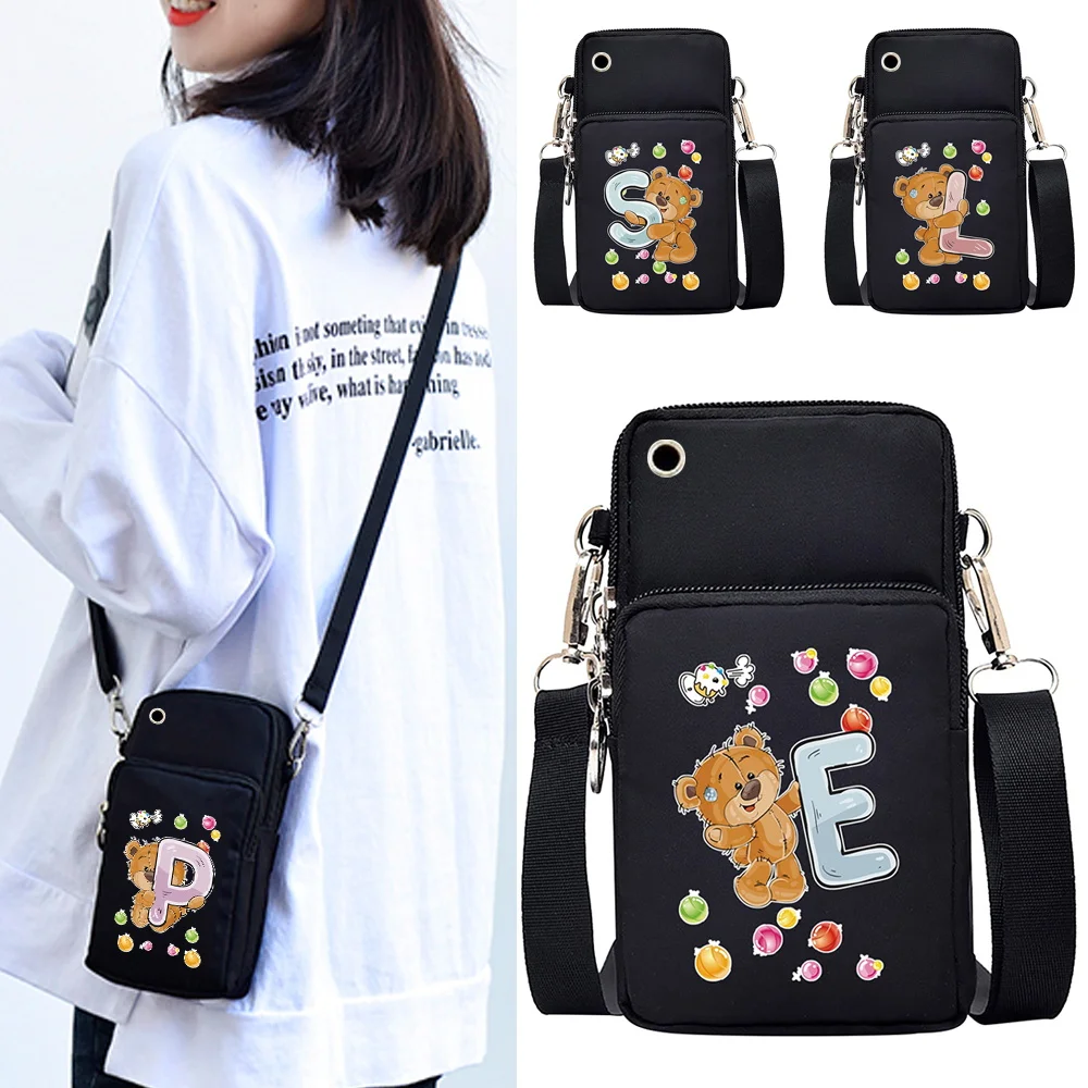 Mobile Phone Bag Women Messenger Bag Hanging Neck Coin Purse Handbag Sports Arm Bag for Xiaomi/samsung/iphone Bear Letter Print