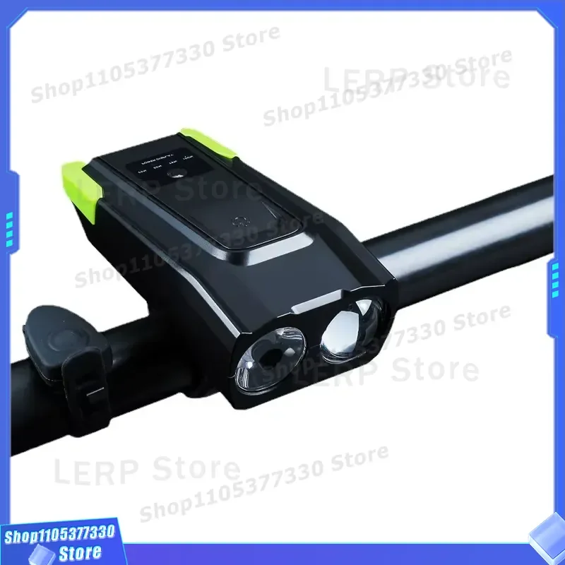 Solar Powered Bike Light with Horn Dual T6 LED Flashlight for Mountain Bicycle Riding Safety Headlamp Night Cycling Gear
