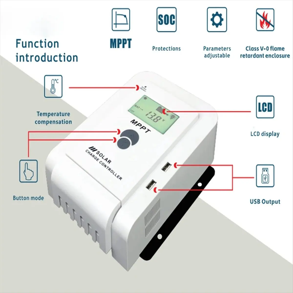 

(WSFS) MPPT Solar Charge Controller 60A with LCD Display PV Solar Regulator 12V 24V Auto Controller Dual USB for Solar Panel